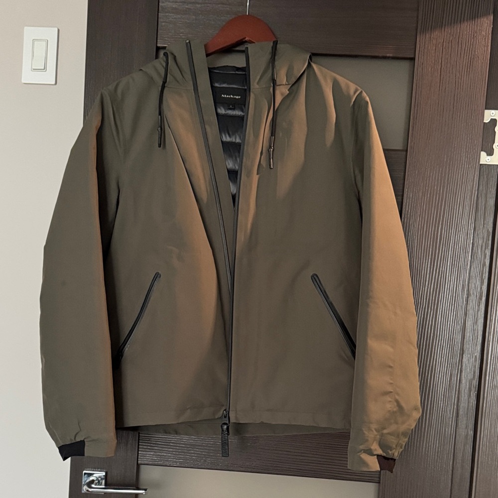 Pre-owned Mackage Men's Khaki Windbreaker Hooded Jacket with removable down pad